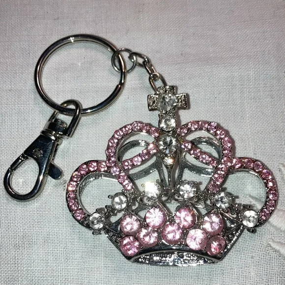 NWOT CROWN KEY CHAIN with clear and pink rhinestones on st $29 - Picture 4 of 6